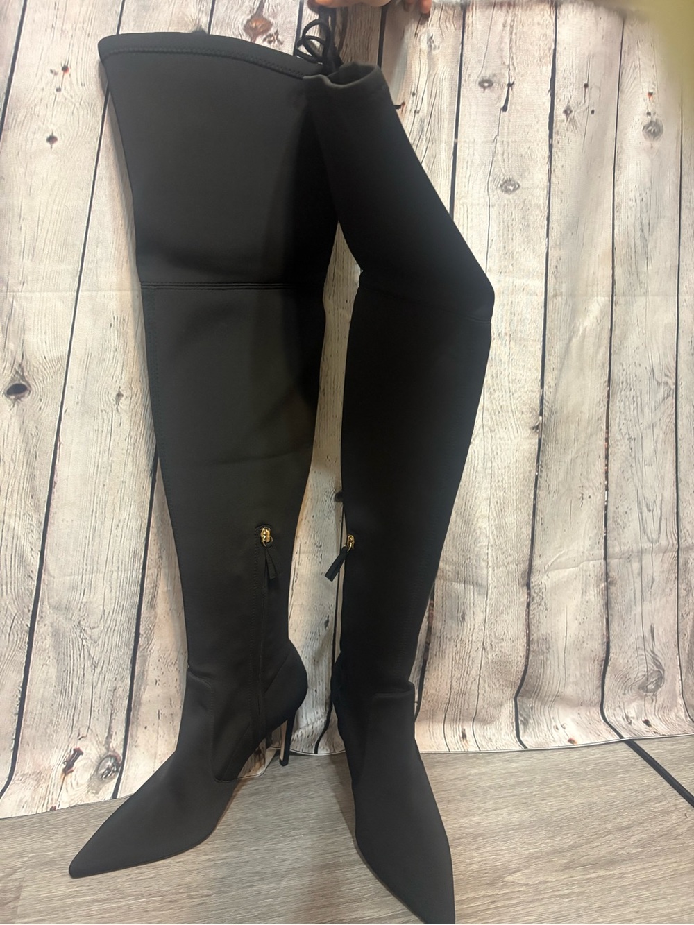Good American Black Over-The-Knee Pointed Stiletto Boots